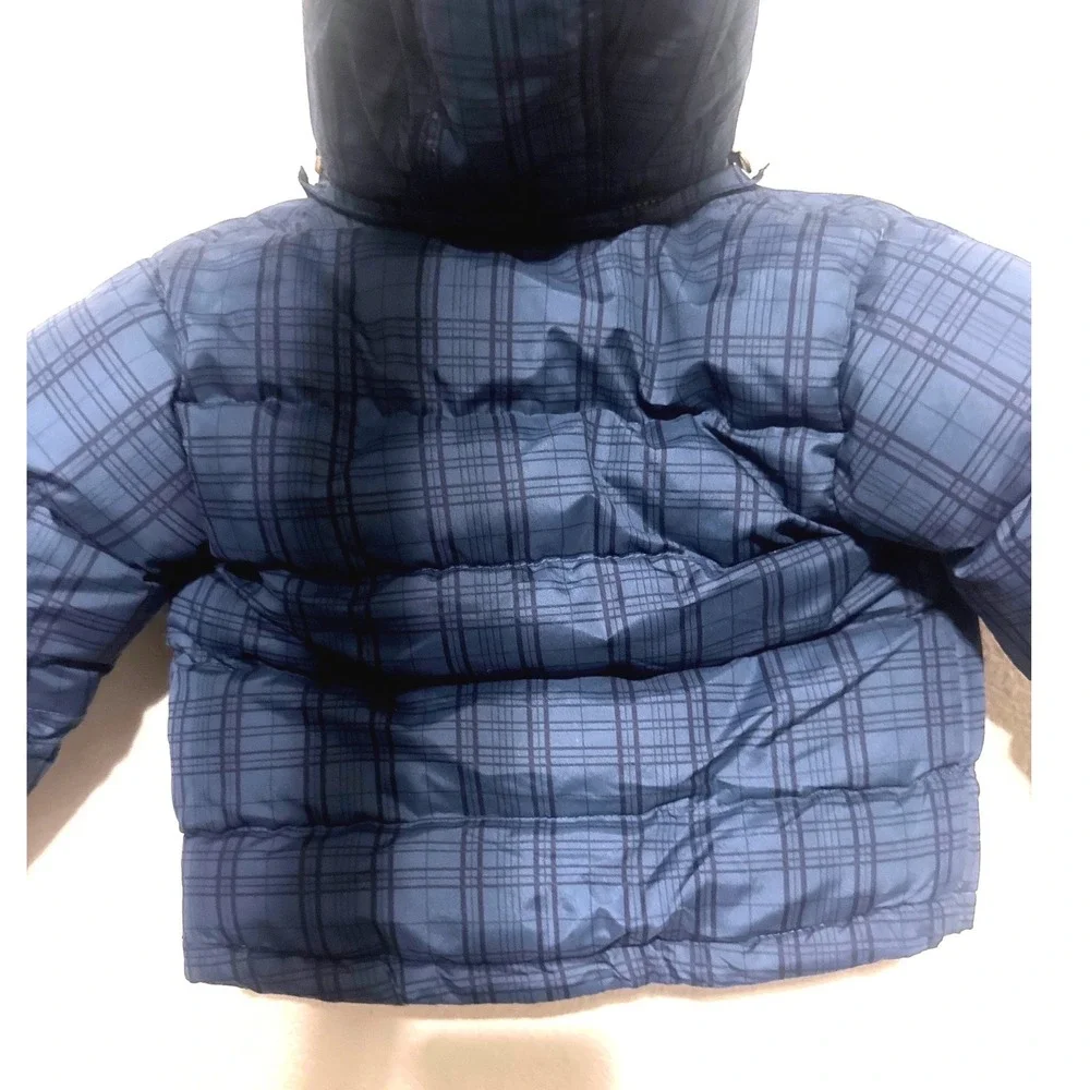 London Fog Kids Plaid Puffer Coat Hooded Thick‎ Sherpa Lined Blue Black Size 3T